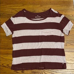 AMERICAN EAGLE Burgundy/Cream Striped Top SIZE S